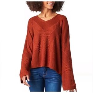 Smartwool Women's Warm Merino Wool V-Neck Layering Knit Sweater in Rust Size M